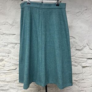 Vintage 70s Wool (Blend?) Blue A-Line Midi Skirt Size 28 Handmade Tweed Flannel